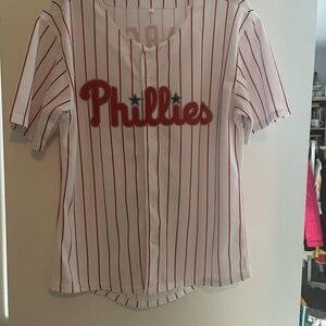 Phillies Womans Striped Shirt - Red and White